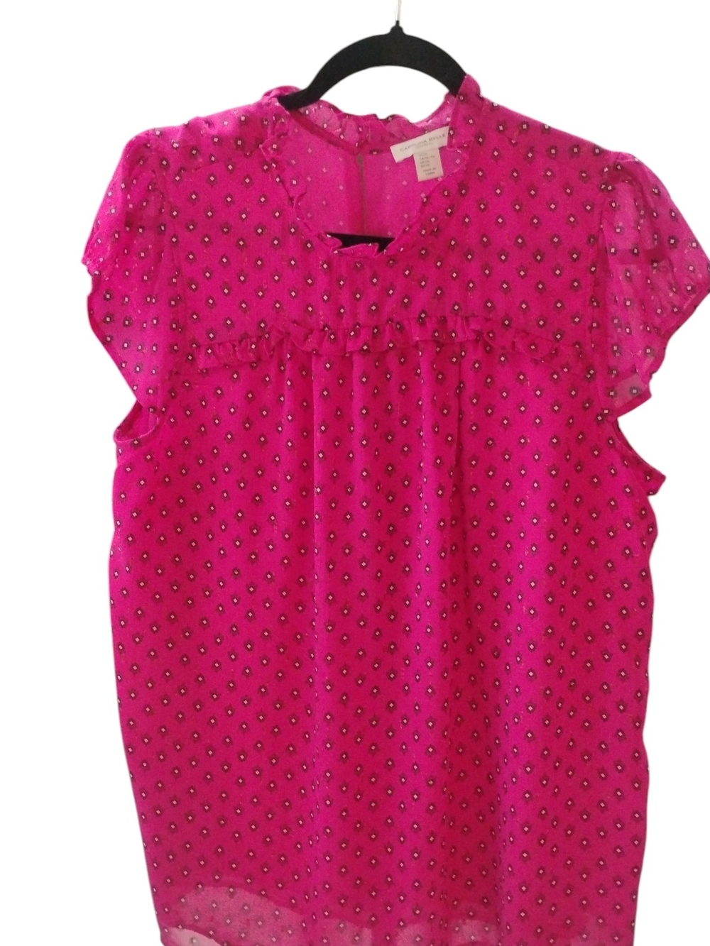 Carolina Belle Bright Fuchsia Printed Ruffle Cap-Sleeve Blouse SZ XL
